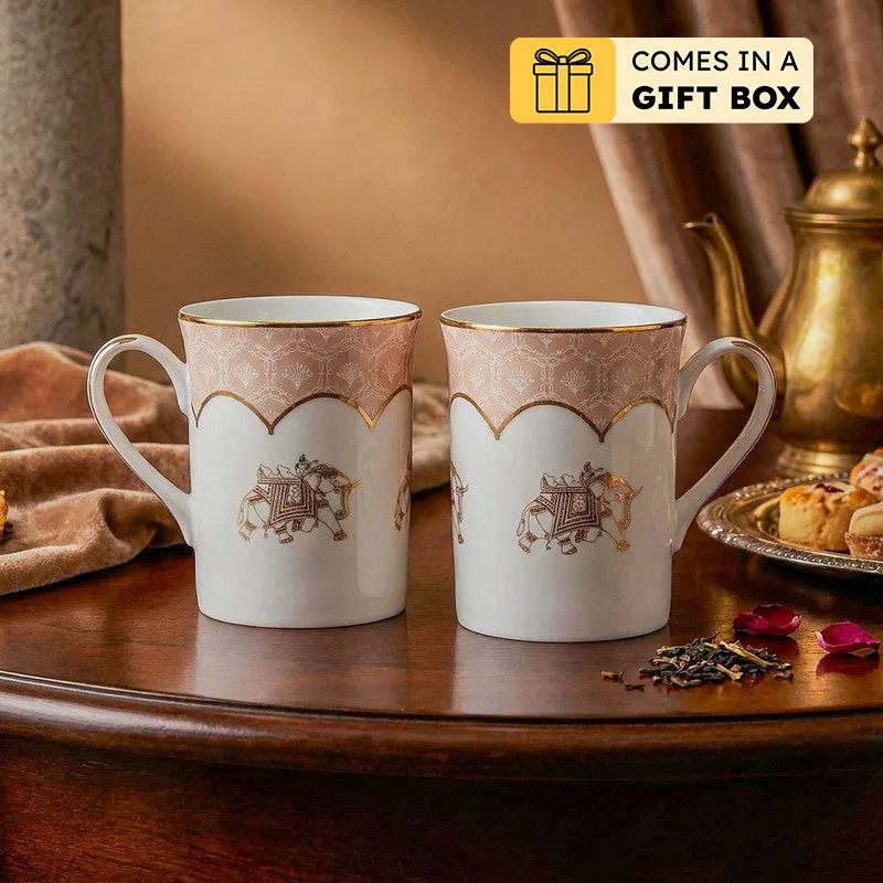 Gilded Legacy 24k Gold Brushed Porcelain Coffee Mug (300 mL Each/Peach) - Set Of Four media 1