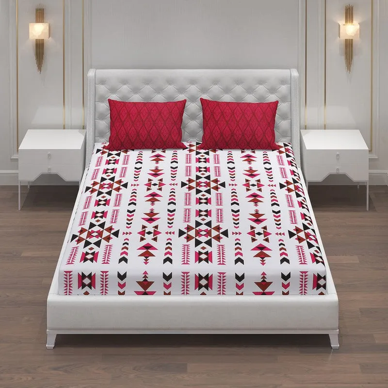 Monte Carlo Magique Angle Cotton Bedsheet (White,Red) - 104 TC media 4