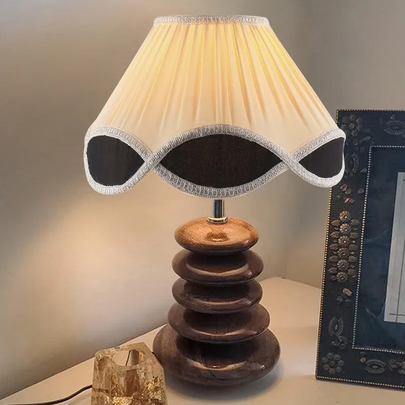 Glozen Cotton Table Lamp With Wooden Base - Ivory media 5