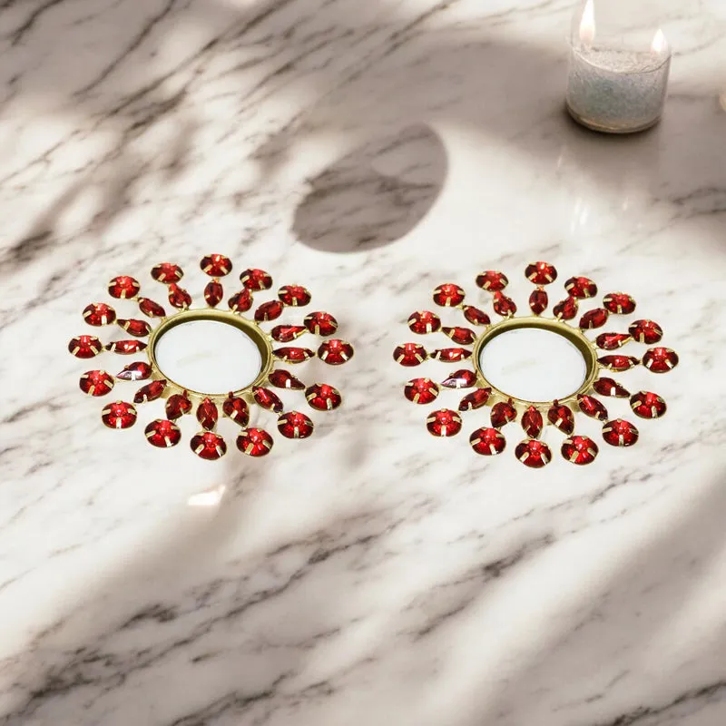 Surya Ornate Tea Light Holder (Red) - Set Of Two media 1