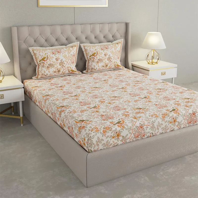 Radhika Printed Cotton Bedsheet (Yellow) - 240 TC media 1