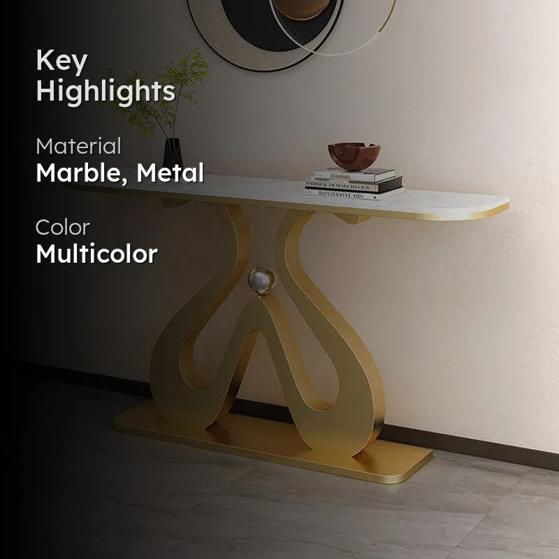 Sculptural Metal Console Table with Marble Top - Small media 2