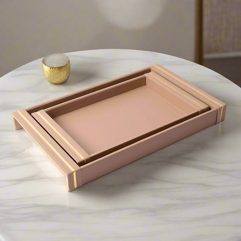 Ceastra Faux Leather Serving Tray - Beige