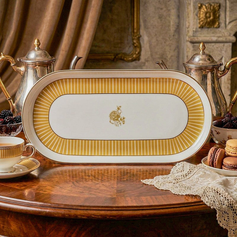 Gilded Iris Oval Porcelain Platter - Gold