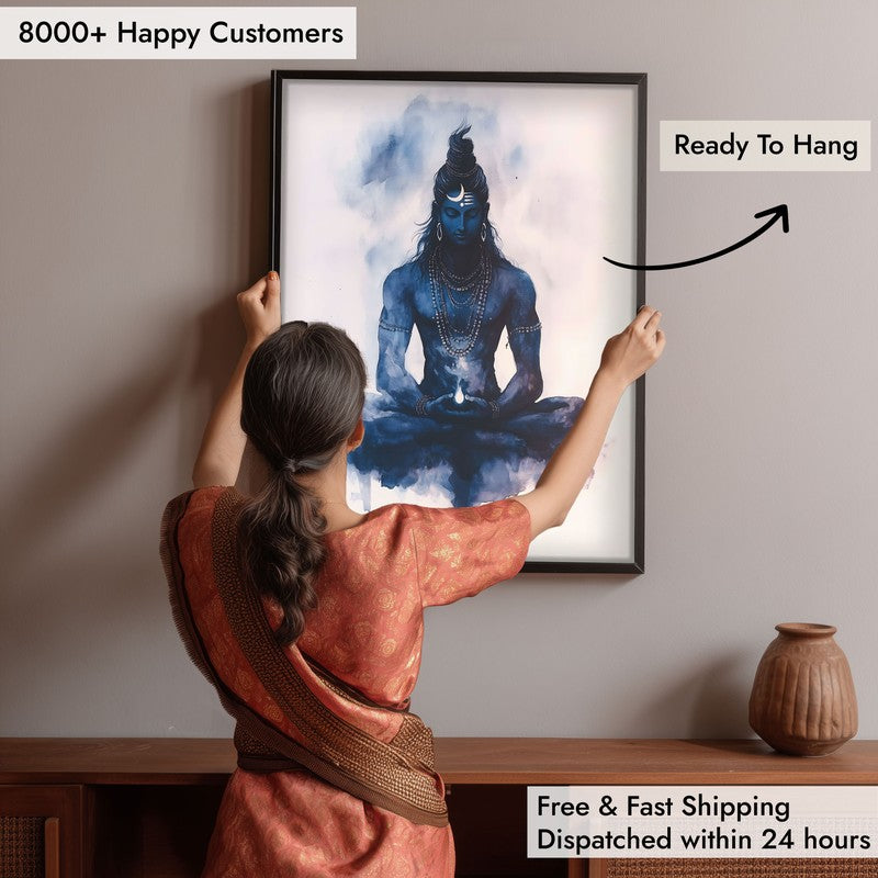 Divine Lord Shiva Archival Paper Wall Painting With Frame - Black media 6