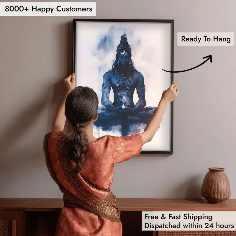 Divine Lord Shiva Archival Paper Wall Painting With Frame - Black media 6