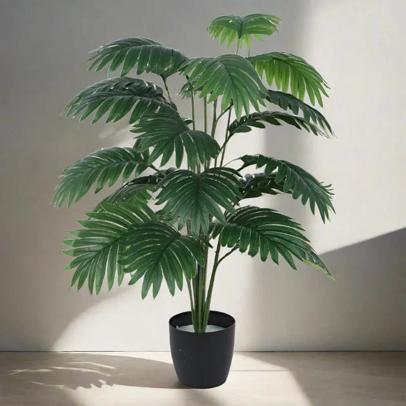 Faux Green Areca Artificial Palm Plant With Black Plastic Pot - 2.79 ft media 4
