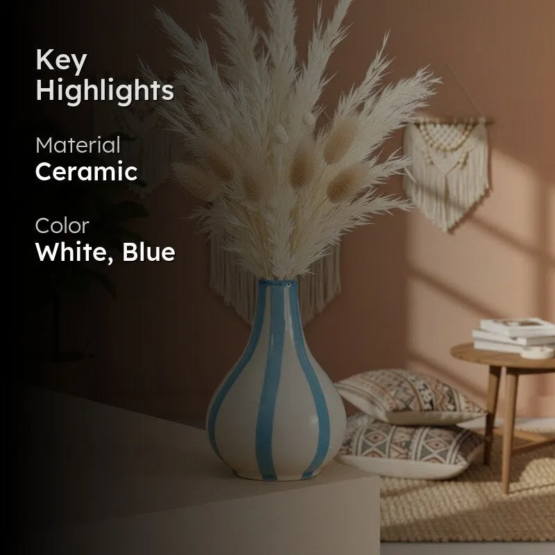 Waveon Ceramic Flower Vase - White,Blue - 2