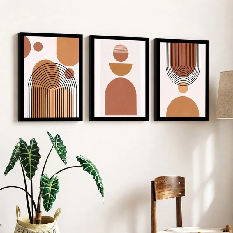 Moderae Abstract Geometric Wall Painting With Frame - Set Of Three media 3