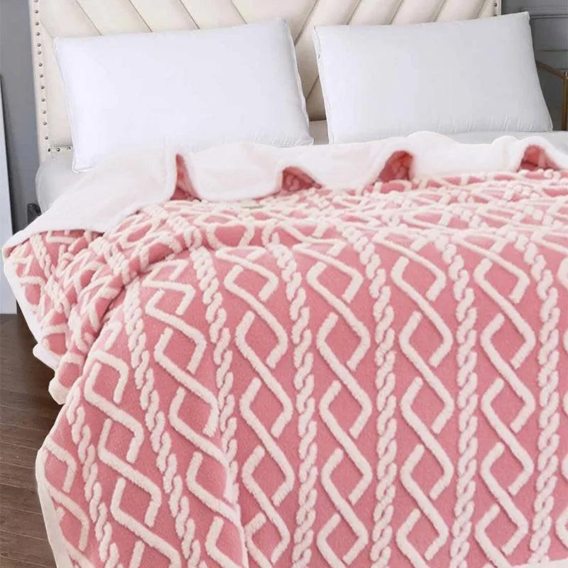 Oriella Geomatric Faux Fur Blanket (Pink) - 210 GSM media 3