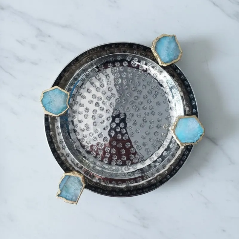 Samitha (Aluminum,Agate) Platter With Agate Decoration (Turquoise) - Set of Two media 7