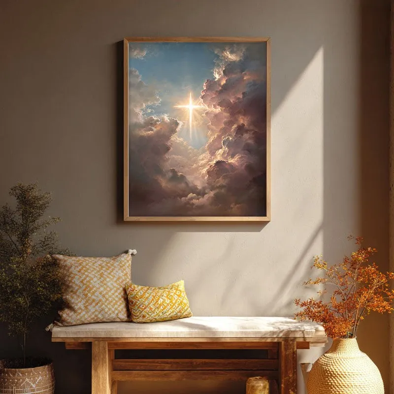 Celestial Sky Archival Paper Wall Painting With Brown Frame media 1
