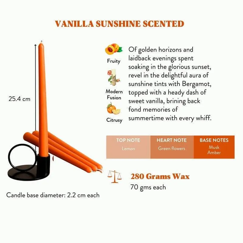 Set of 4 Sunset Orange Tapered Candles - Vanilla Sunshine Scented media 4