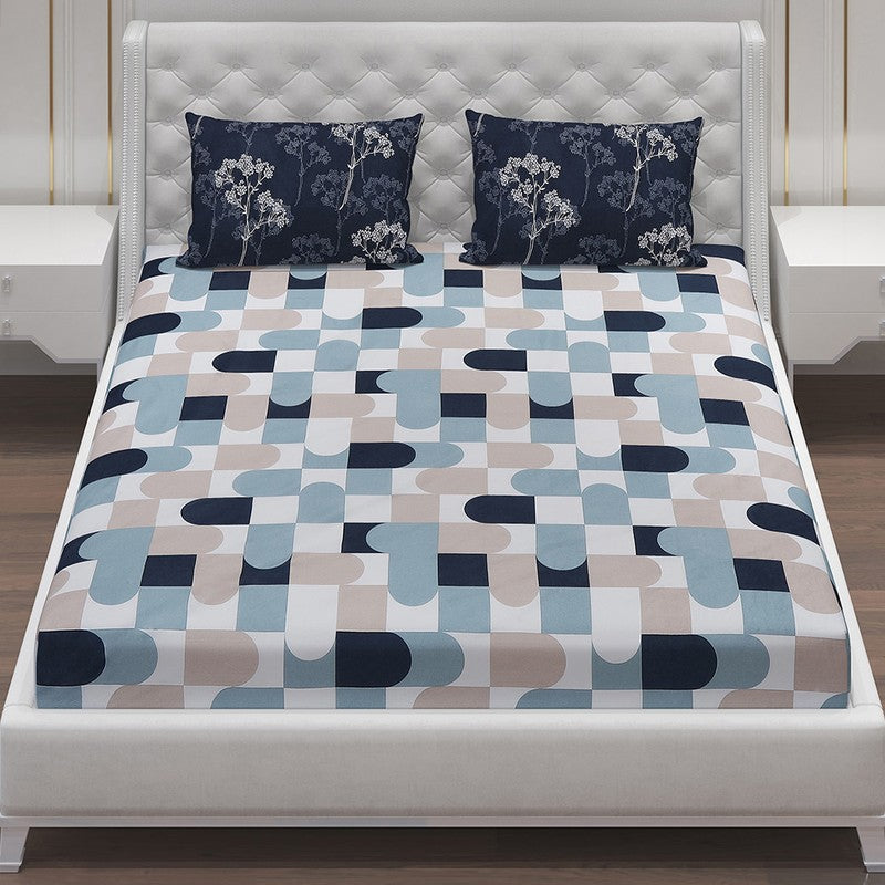 Monte Carlo Multi Blocks Cotton Bedsheet (White,Navy Blue) - 104 TC media 4