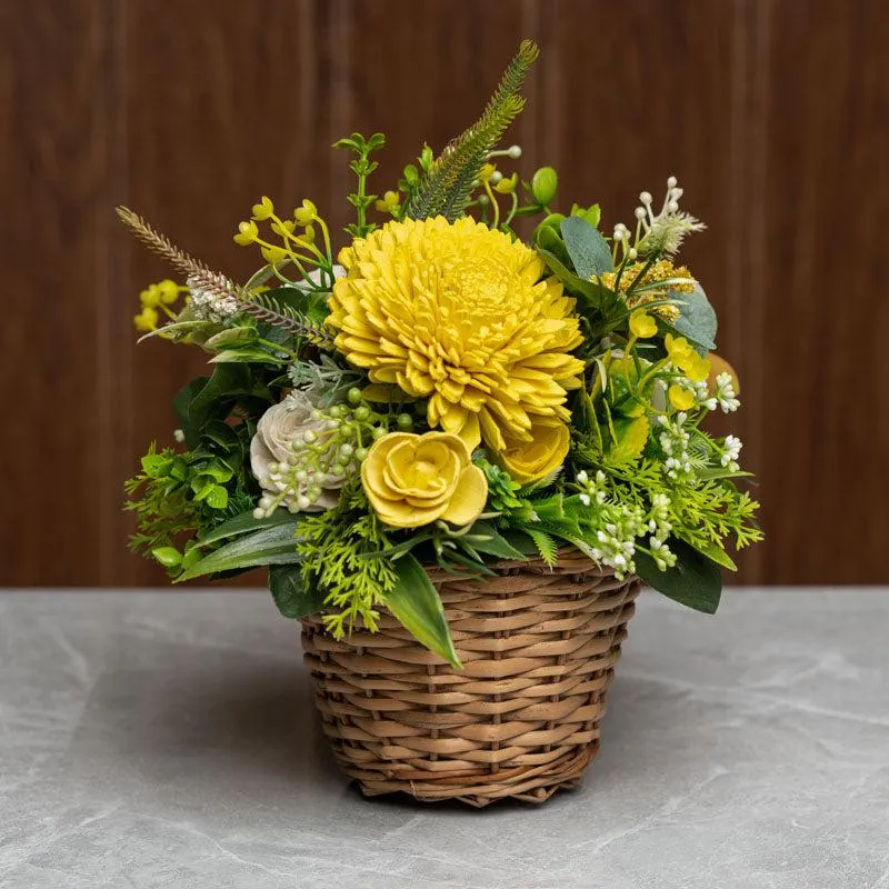 Sunshine Yellow Solawood Floral Basket media 3