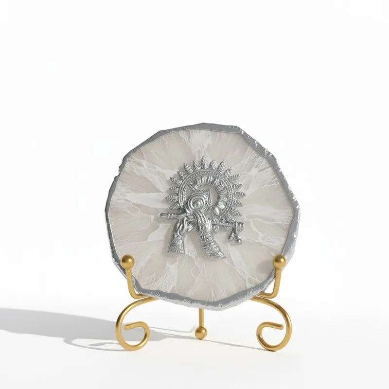 Divine Murli Aura Agate Showpiece With Stand - White media 3