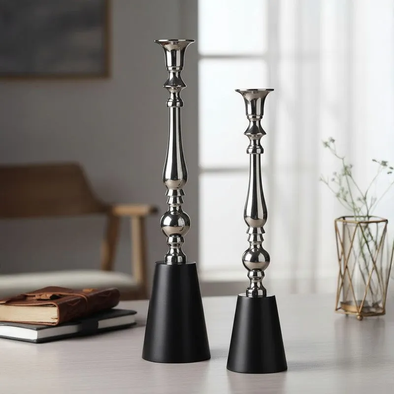 NoirGild Spire Candle Holders (Silver) - Set Of Two media 1