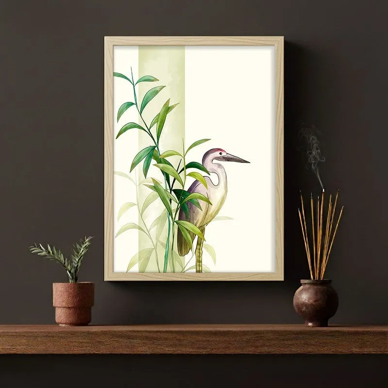 Soothing Stork Botanical Archival Paper Wall Art - Natural Brown Frame media 3