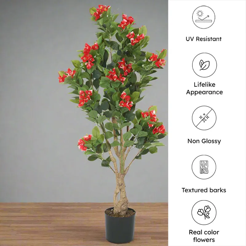 Faux Realtouch Red Bougainvillea Plant With Black Plastic Pot - 4.1 Feet media 9