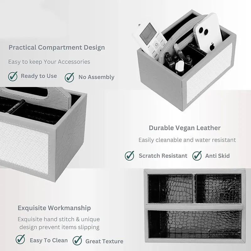 Savene Faux Leather Desk Organiser - Grey media 5