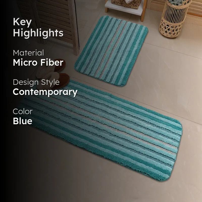 StripeScape Microfiber Bath Mats (Sky Blue) - Set of Two media 2