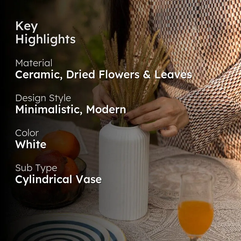 Modern Minimalist White Ceramic Vase with Dried Flowers media 2