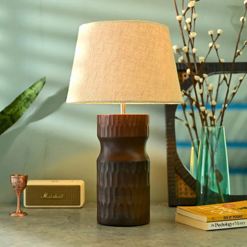 Ruda Walnut Wooden Table Lamp - Brown,Beige media 1