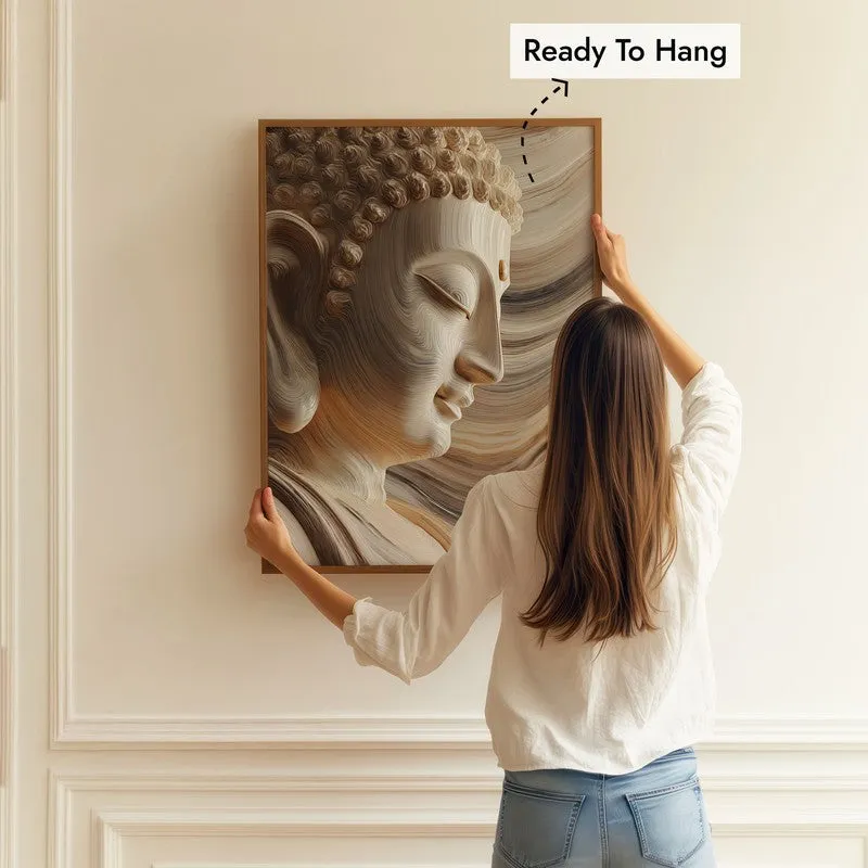 Ivory Buddha Serenity Archival Paper Wall Painting With Brown Frame media 5
