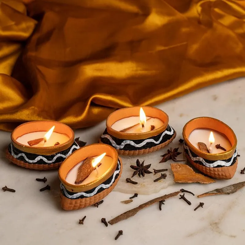 Row Boat Handpainted Cinnamon Scented Candle - Set Of Four media 2
