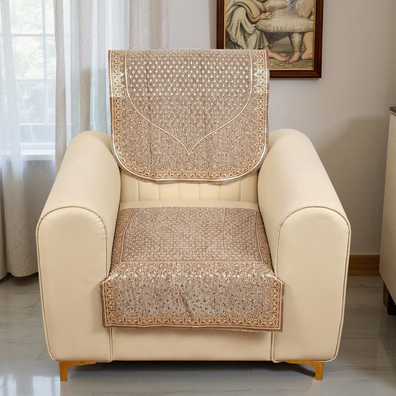 Petite Leave Chenille Sofa Cover - Brown media 4