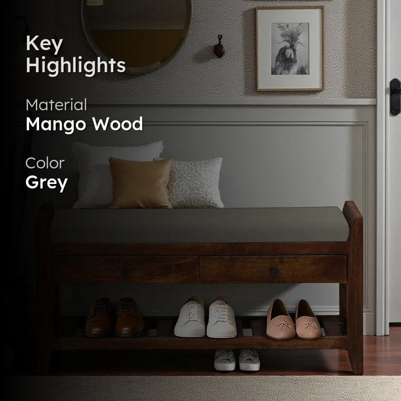 Harbor Nest Mango Wood Shoe Rack - Grey media 2
