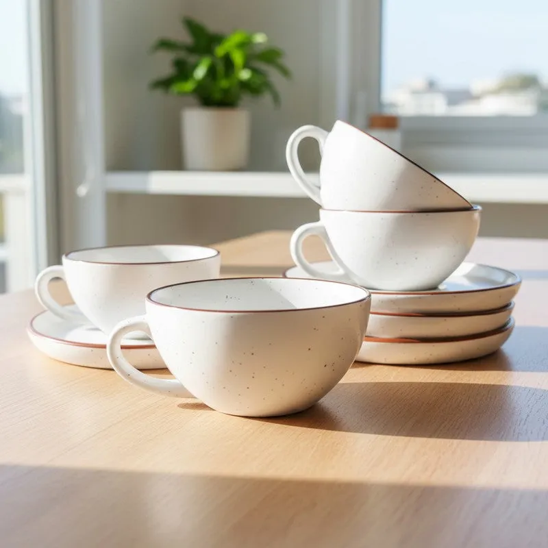 Ceramic Cup & Saucer (White/240 mL Each) - Set of Four media 3