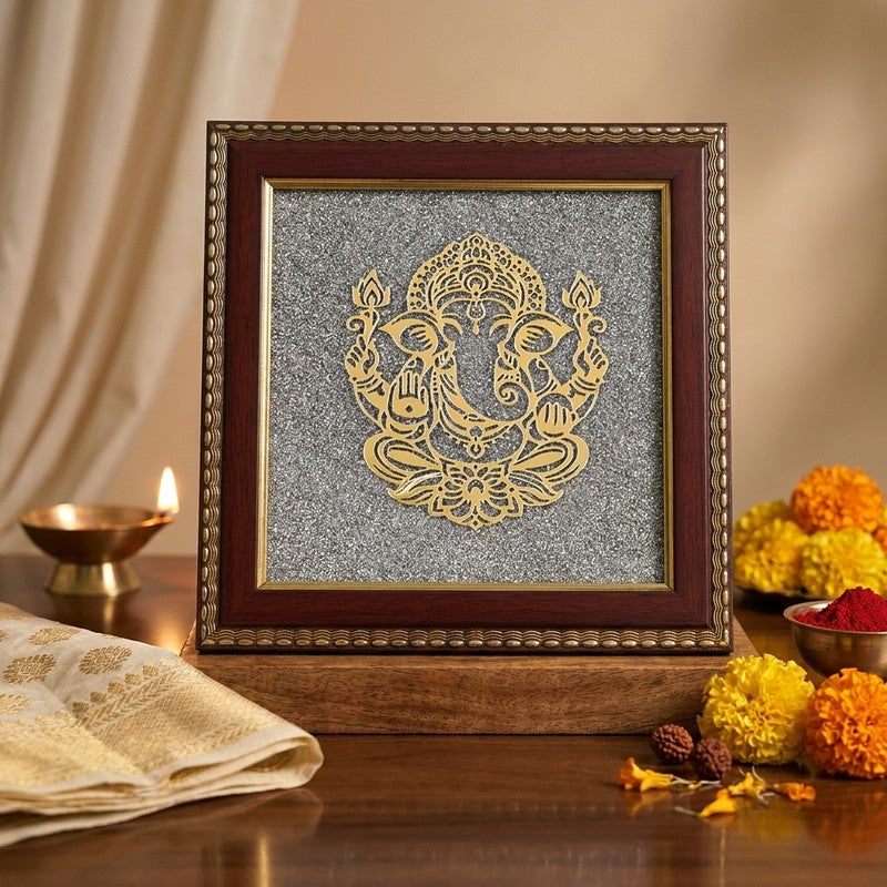 Sri Ganesh Pyrite & Wood Wall Art