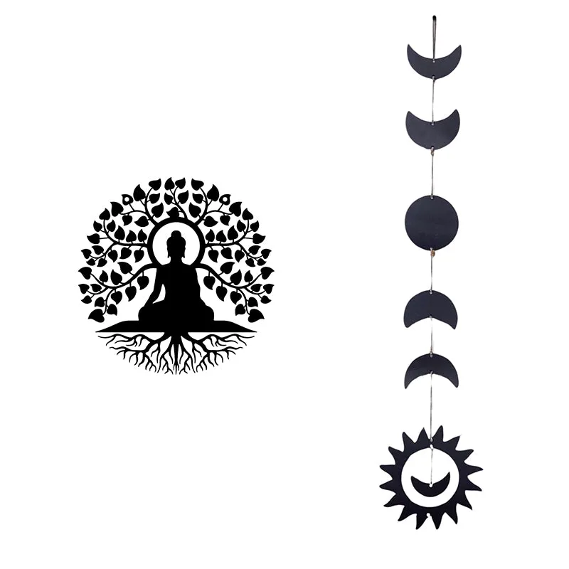 Buddha with Planetary Phases Iron Wall Accent - Set Of Two media 3