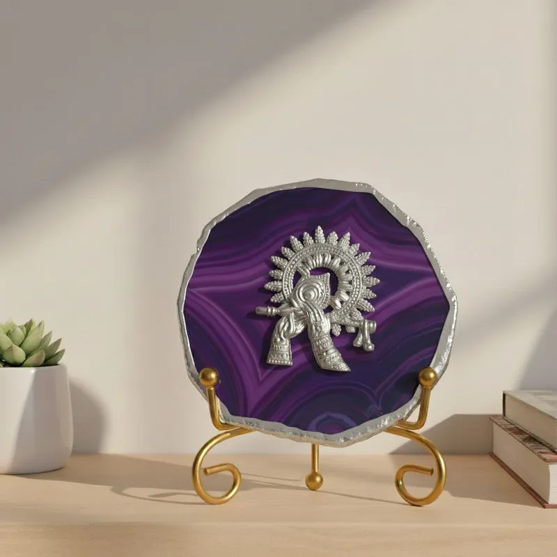 Divine Murli Aura Agate Showpiece With Stand - Purple media 4