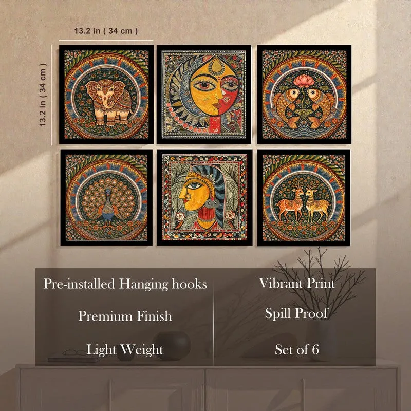Timeless Motifs Paper Wall Paintings With Frame - Set Of Six media 7