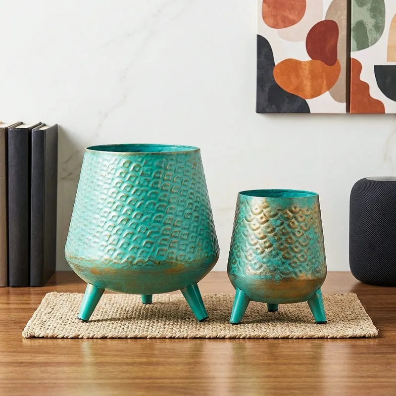 Claro Metal Planter (Green) - Set Of Two media 1