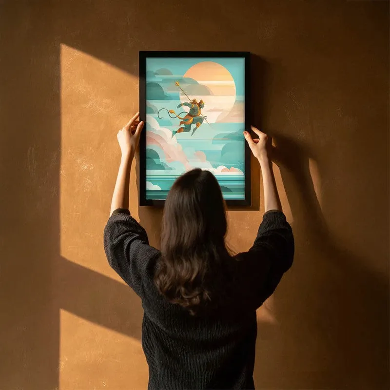 Powerful Hanuman Ji Flying Scene Archival Paper Wall Art media 6