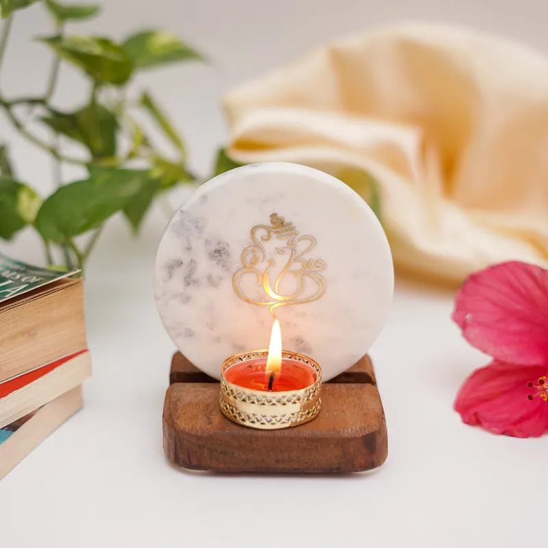 Ganesha Marble Religious Accent With Tealight Candle Holder media 4