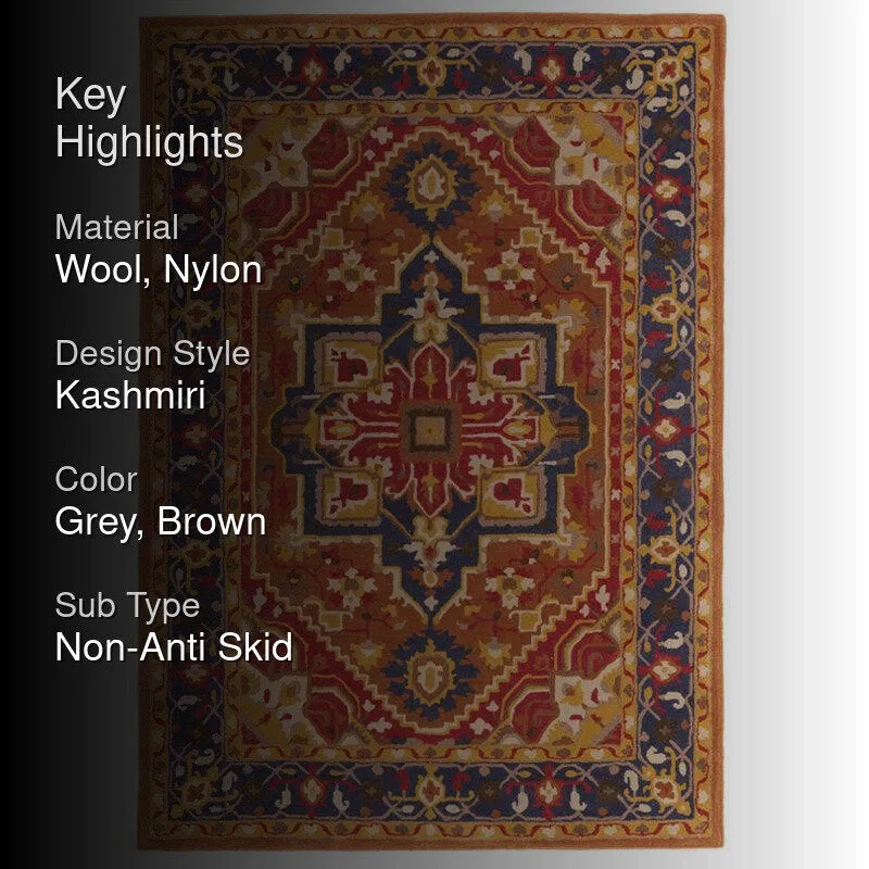 Pavati Hand Tufted Ethnic Wool & Nylon Carpet - Rust Red media 2