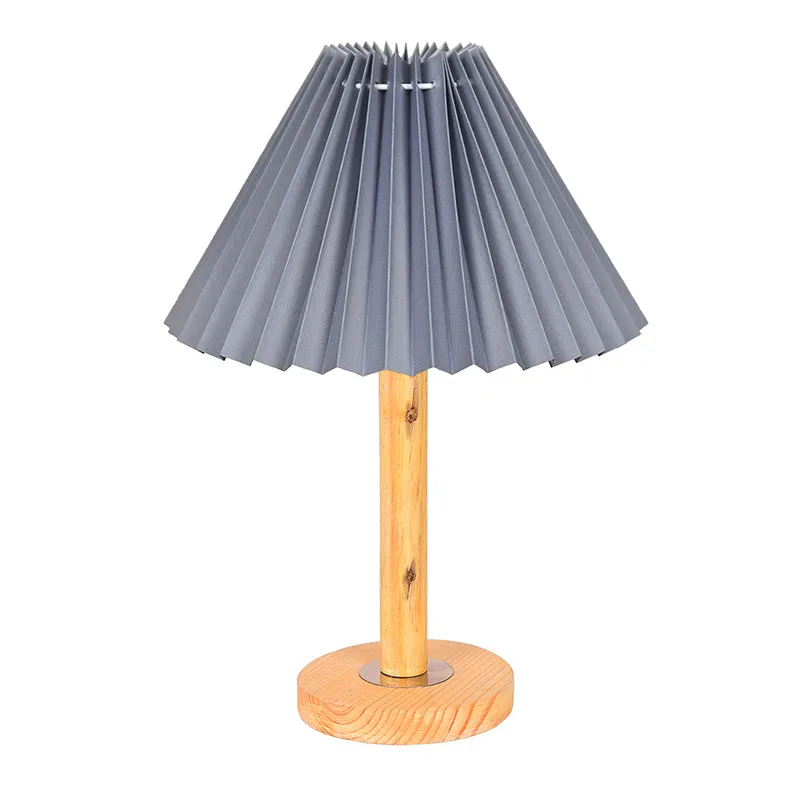 French Pleat Wooden Table Lamp - Grey,Brown media 4