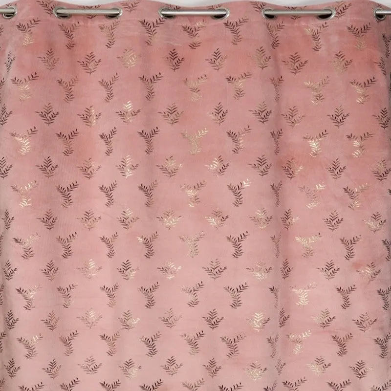 Gilded Touch Printed Velvet Curtain (Pink,Gold) - Set Of Two media 4