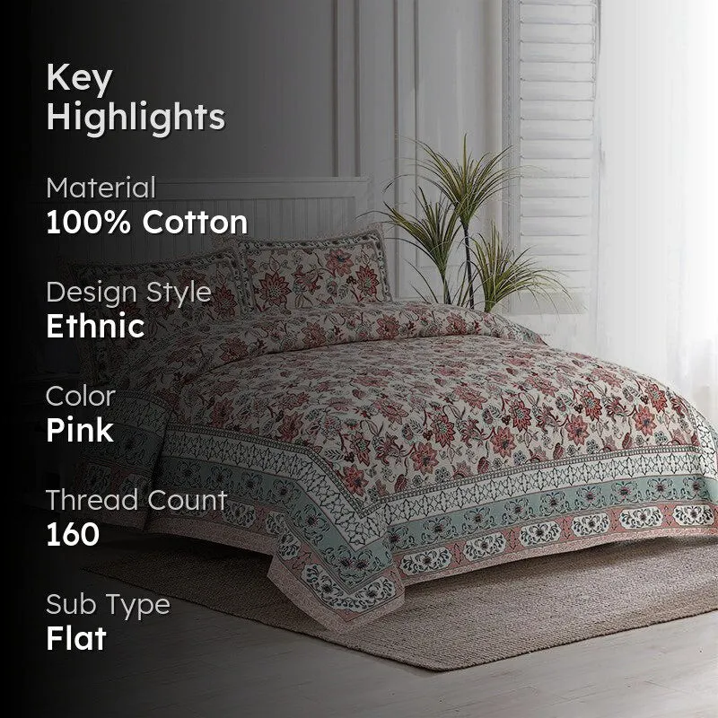 Roomitaa Printed Cotton Bedsheet (Pink) - 160 TC media 2