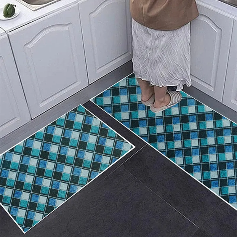 CleanLines Polyester Kitchen Floor Mats (Blue) - Set of Two media 5