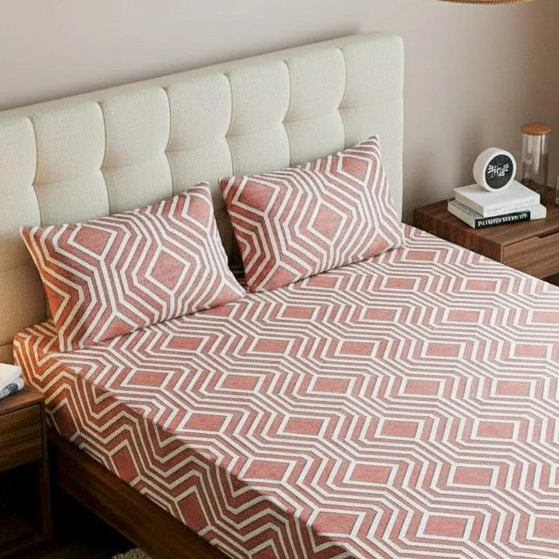 Akoya Geometric Cotton Bedsheet (Peach) - 200 TC media 3
