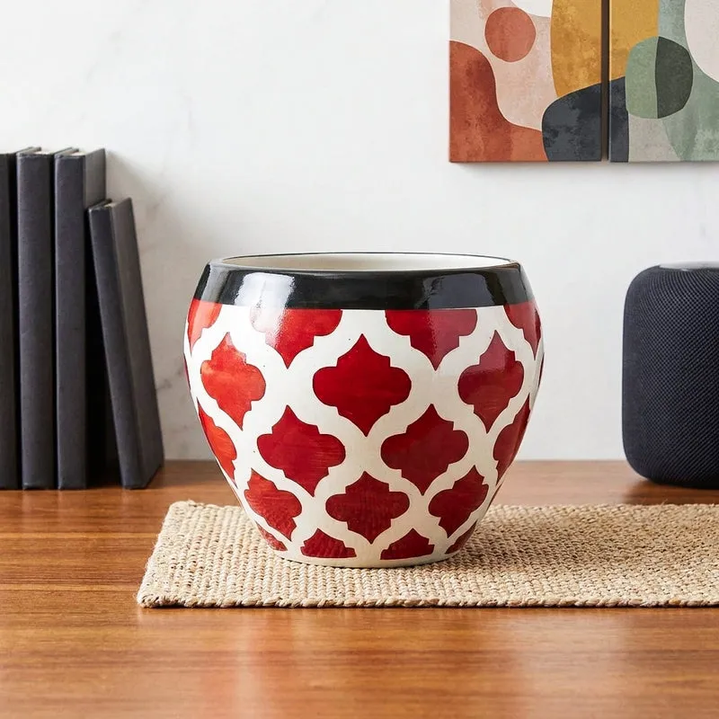 Ugaoo Apple Rose Ceramic Pot (15 CM) - Red media 1