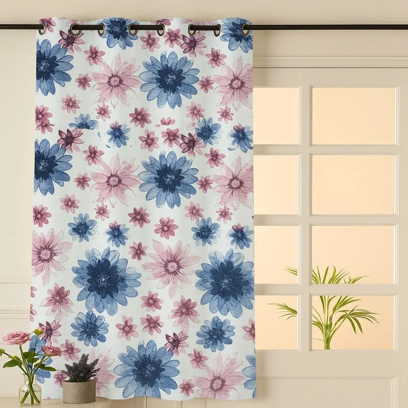 FloriBelle Cotton Curtain - Blue,Pink media 1