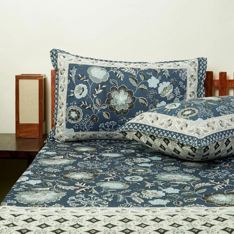 Paloma Printed Cotton Bedsheet (Blue) - 240 TC media 4