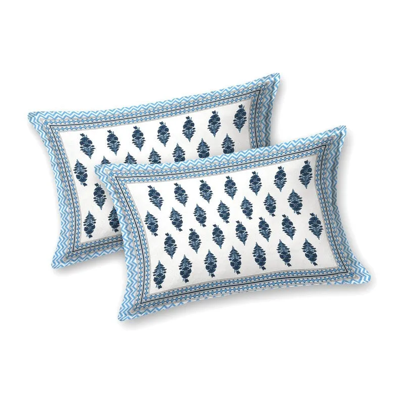 Bloomza Cotton Bedsheet (Blue,White) - 240 TC media 4