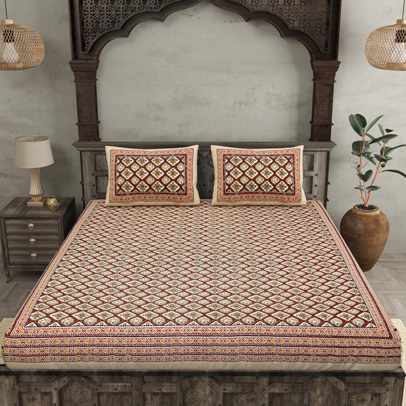 Mukta Ethnic Printed Cotton Bedsheet (Brown) - 144 TC media 4